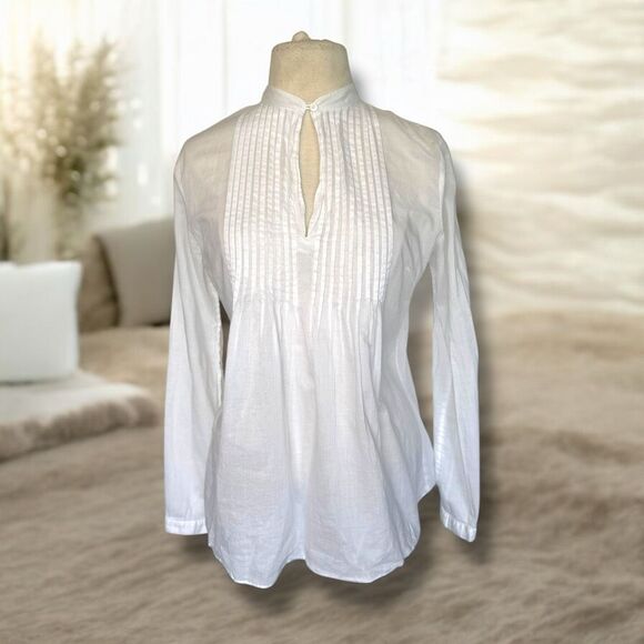 Michael Kors Women's White Pintuck Peasant Blouse Size 10 - Picture 7 of 7